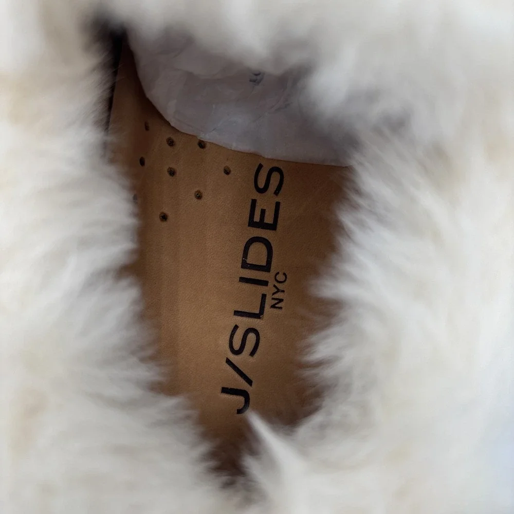 J Slides NYC Taupe Suede Neel Fur Trim Slip On Sneaker‎ Size 6M